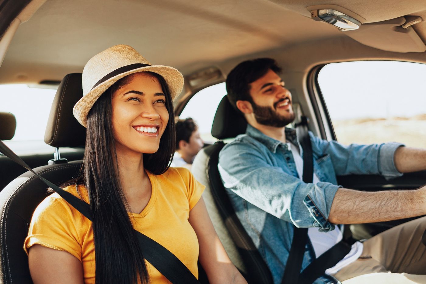 Family road trip. Latin family traveling locally by car.